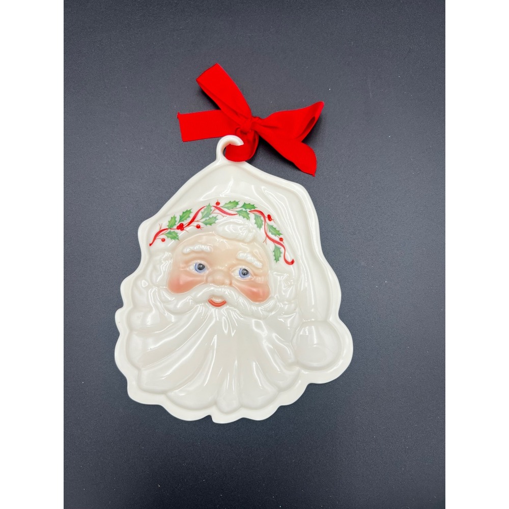 Lenox Holiday Santa Cookie Press Stoneware Christmas Decor 6095202 Cream Red Bow